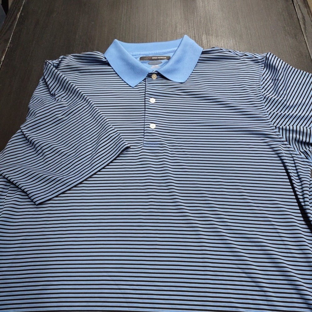 Greg Norman Play Dry Mens XL BLUE Striped Short Sleeve Golf Polo Shirt Soft - Picture 4 of 6